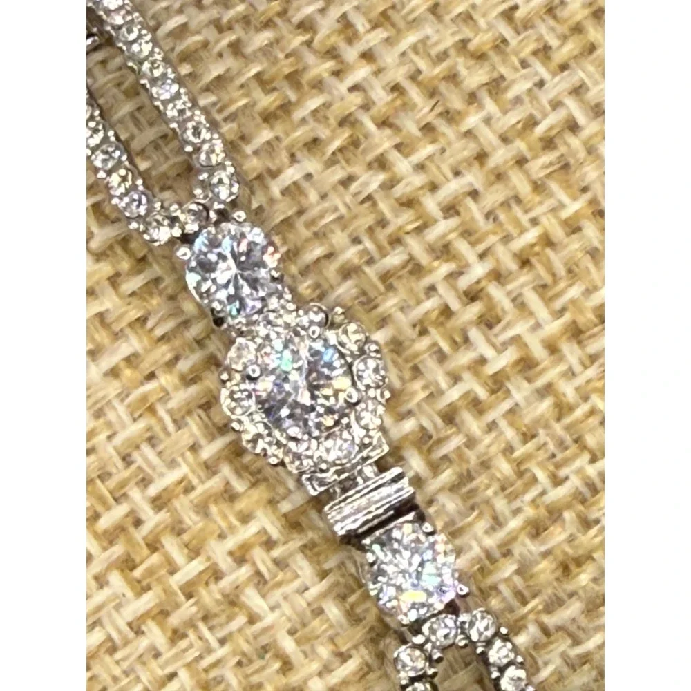 Nadri Silver Tone Cubic Zirconia Radiant Halo Line Bracelet Bridal Statement